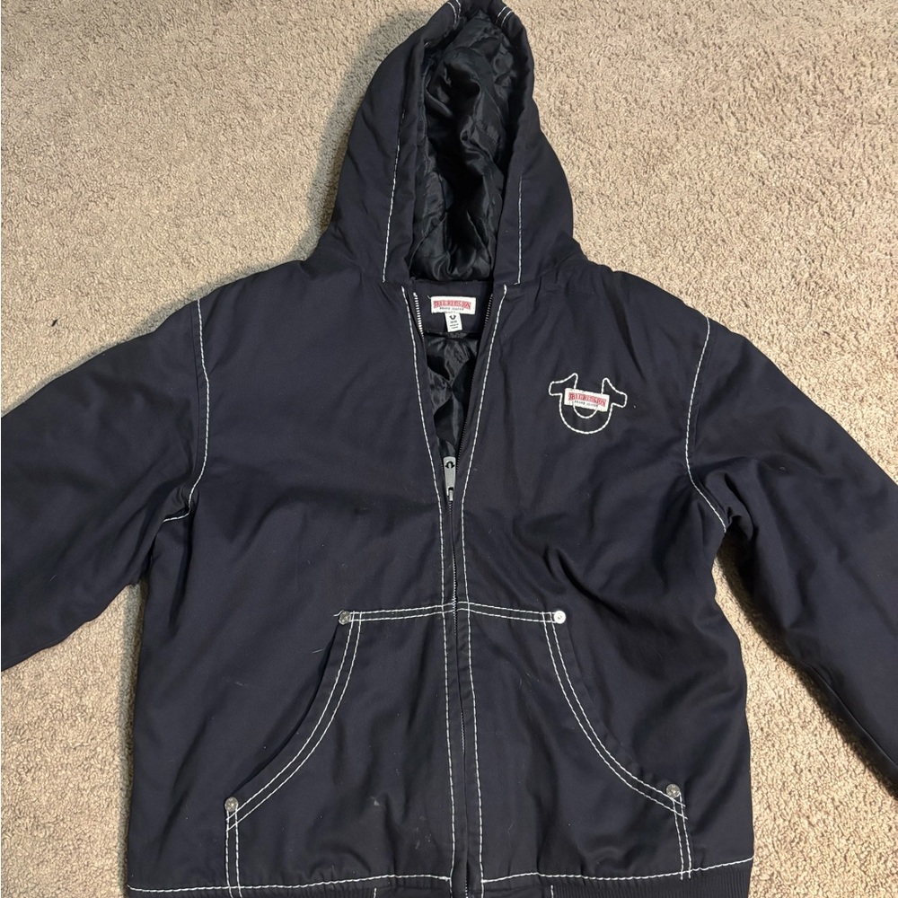 True Religion Black Quilted Hooded Jacket